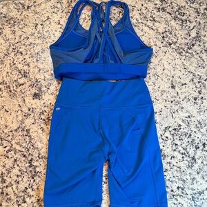 Fabletics Royal Blue Strappy Sports Bra and Biker Shorts Set Small
